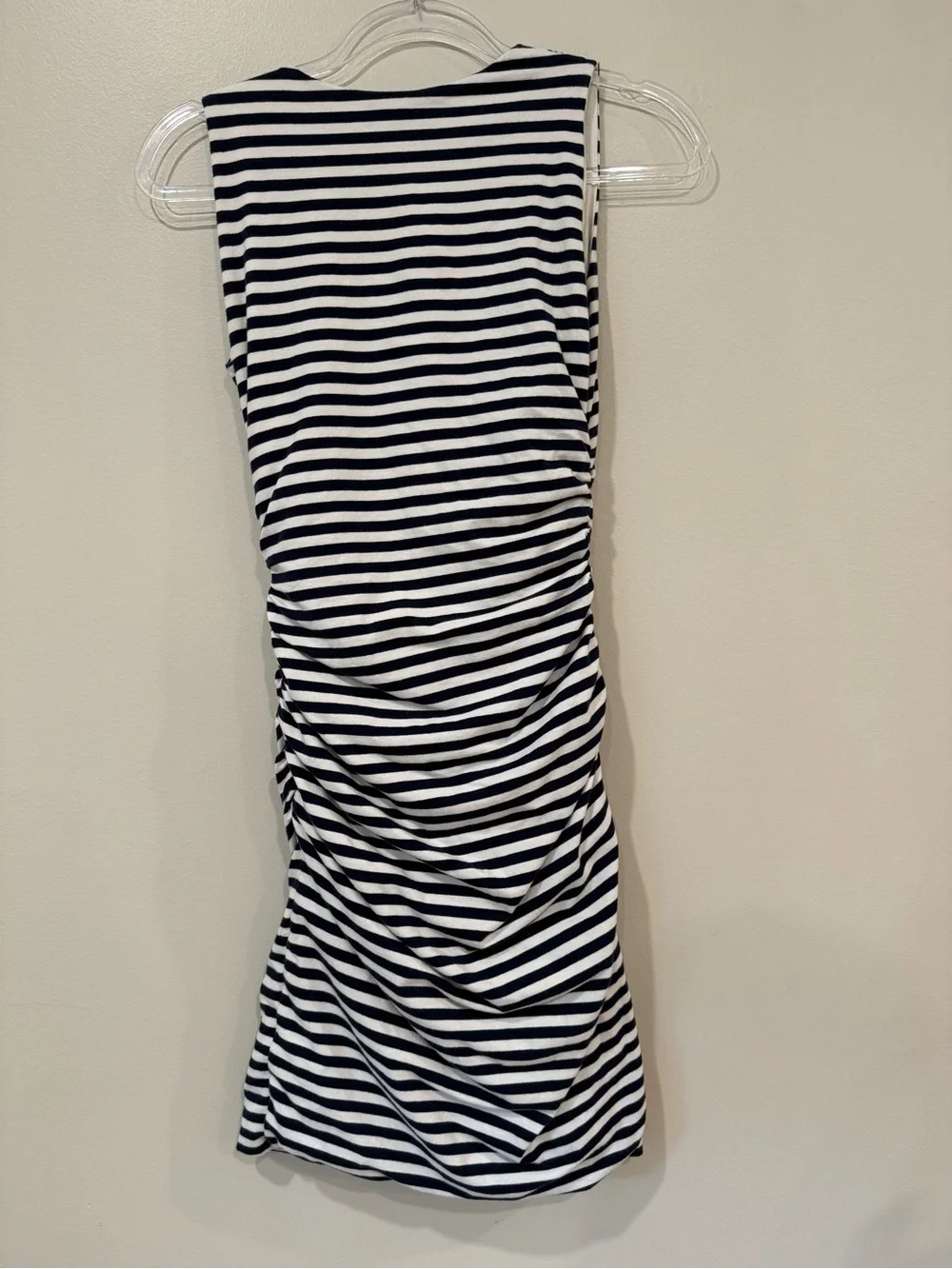 Boden Navy & White Striped Ruched Faux-Wrap Jersey Dress